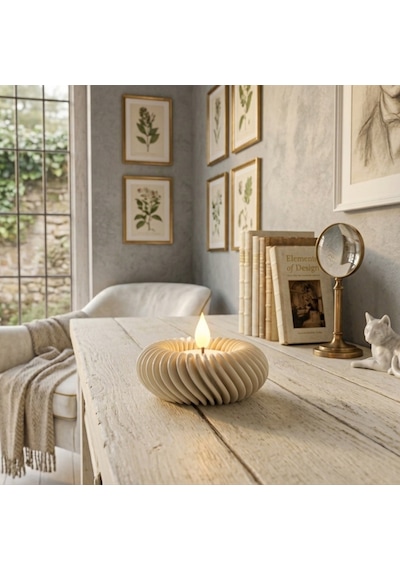 Modern Tasarım Led Tealight Yuvarlak Beyaz Mumluk Dekoratif Masa Üstü Aksesuarı Beyaz