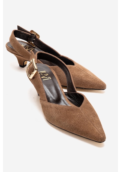 Luvishoes Dıorıs Toprak Süet Hakiki Deri Kadın Kısa Topuklu Ayakkabı Taş