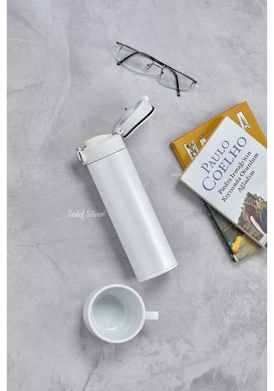 Sedef Silver Dijital Led Göstergeli Dereceli Çelik Küçük Termos Kupa Bardak 0.45 L