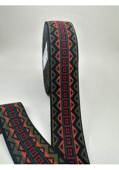 5 Cm Kilim Desenli Lastik-5 Metre Yeşil/turuncu