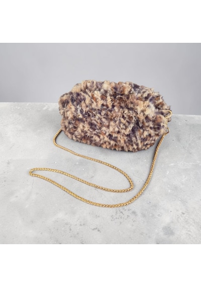 Nova Design Leopar Desenli Ve Gold Zincirli Peluş Gizli Burslu Kadın Çantası Kahve - Mat Leopar - Taba