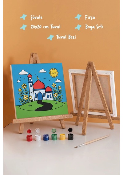 Çiçekli Yol Ve Cami Şövaleli Boya Seti 20x20