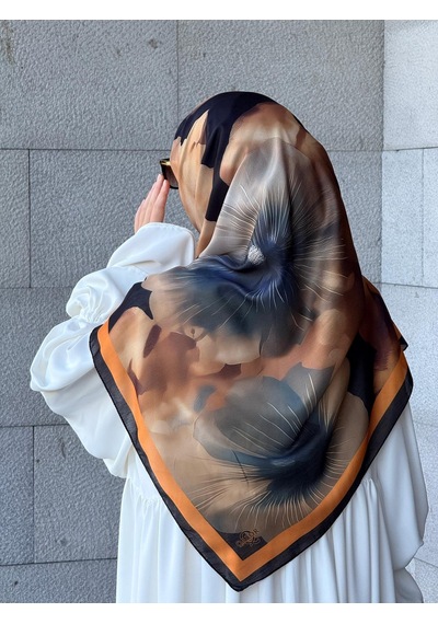 Qalortex Scarf Pamuklu Flora Desen Eşarp-siyah/gold Siyah-Gold