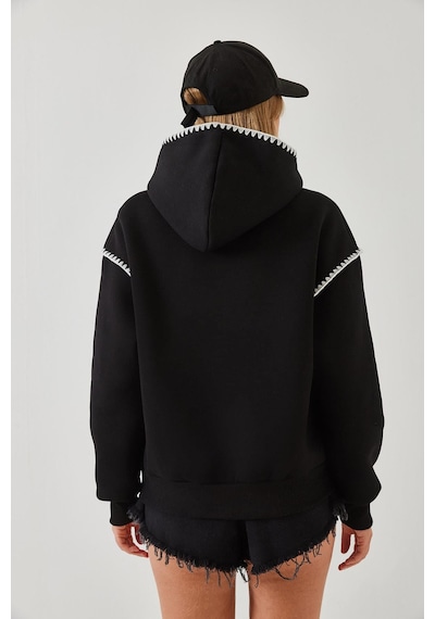 Shade Kadın Kapişonlu Dantel Detaylı Sweatshirt 60601028 - Siyah