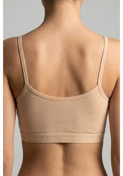 Mataş Kadın İnce İp Askılı Pedli Pamuklu Büstiyer Crop Bralette Bej