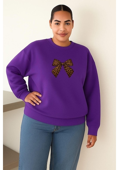Benroma Kurdela Baskılı Büyük Beden Unisex Sweatshırt Mor