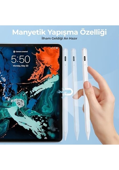 İpad Kalem Apple Pencil Alternatifi İpad Pencil Usb-c Hızlı Şarj, Palm Rejection, 8 Saat Pil İpad 6-10, Air, Pro, Mini Uyumlu, 2 Yedek Uç