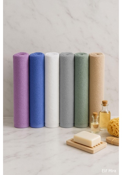 6 Lı Softtouch El Yüz Banyo Havlusu Seti %100 Pamuklu 50x90 Cm Mavi