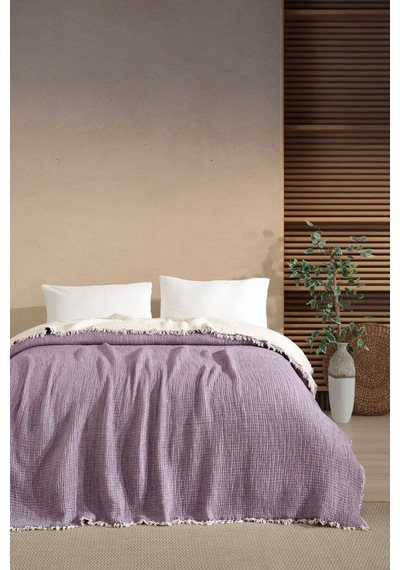 Varol Tek Kişilik 5 Katlı %100 Pamuk Müslin Yatak Örtüsü - Lila Lıla/160x230cm Lila