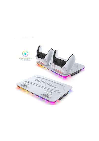 Ps5 / Ps5 Slim / Ps5 Pro Uyumlu Çok Fonksiyonlu Soğutucu Stant - Çift Kol Şarj İstasyonu Ve Rgb Işıklı