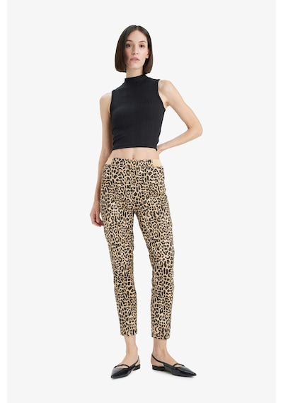 DeFacto Sigaret Saten Kumaş Pantolon Leopar Desenli Normal Bel Beli Lastikli Düz Paça J8741AZ25SPBG350