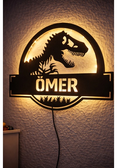 Dinozor Işıklı Led Pano - Kişiye Özel Çocuk Odası Lamba Beyaz