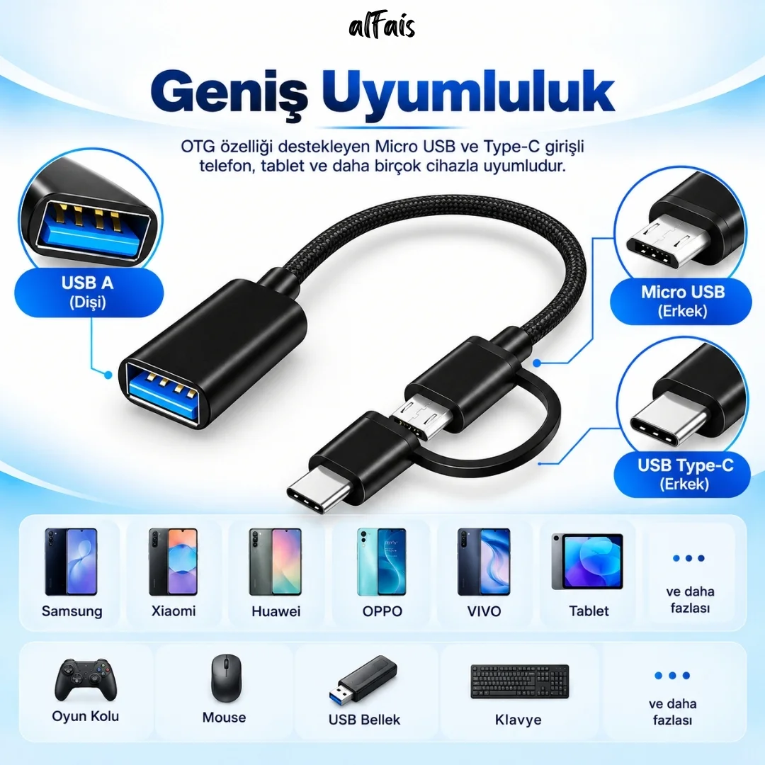 Usb 3.0 Otg To Type C Micro Usb Data Şarj Çevirici 2in1 Dönüştürücü Adaptör -