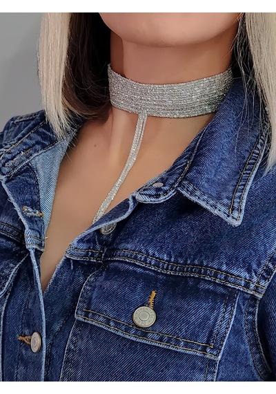 Eva Takı Store 15 Sıralı Zincir Dokuma Sallantılı Vücut Tasma Choker El Yapımı Kolye Silver