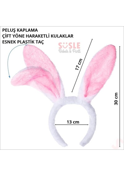 Süsle Bebek Ve Parti Tavşan Kulağı Taç - Peluş - Pembe