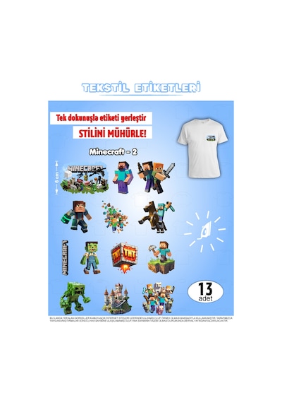 Ütü İle Yapışan Kıyafet Etiketi Minecraft Serisi -2 13lü Set Karışık