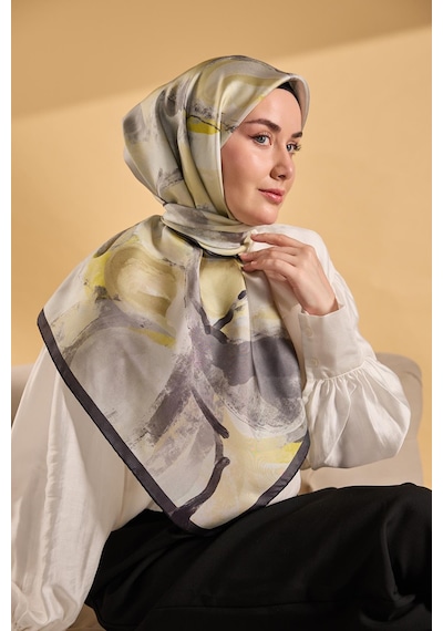 Silk Home Twill İpek Petal Eşarp Antrasit 90x90 Çok Renkli