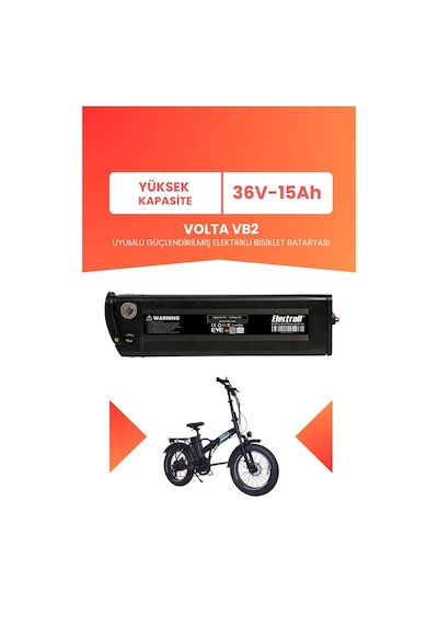 Volta Vb2 Uyumlu 36v 15ah Yüksek Kapasite Güçlendirilmiş Elektrikli Bisiklet Bataryası Siyah