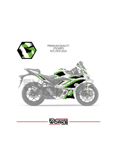 Yamaha R25 Kaplama Sticker Air Brush Motor Kaplama Modeli Hazır Kit 2019 / 2024 Uyumlu Yeşil