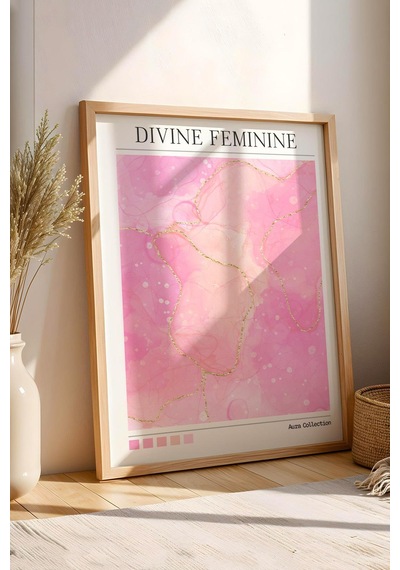 Divine Feminine Çerçeveli Tablo İlahi Dişilik Pembe Sarı Aura Enerji Renkleri