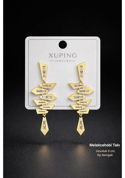 Melekcehobi Modern Geometrik Tasarım Baget Taşlı Sallantılı Küpe Gold