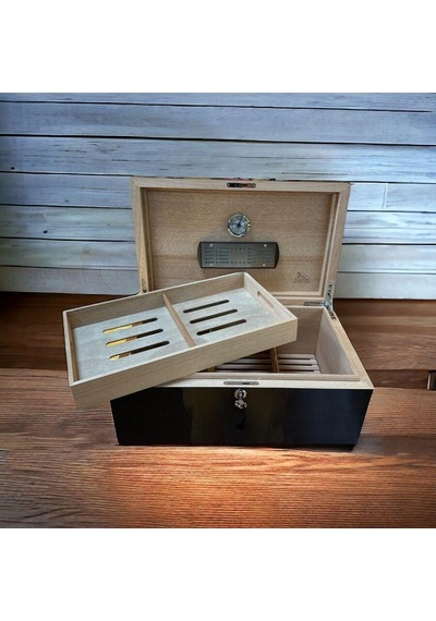Lubinski İtaly Humidor Puro Kutusu Karbon Desen 120's Cigar Spa Elektronik Puro Nemlendirme Cihazı
