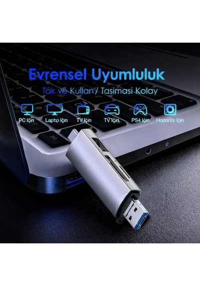 6 Sı 1 Arada Otg Kart Okuyucu Type-c Usb 3.0 Sd / Tf / Usb Çok Fonksiyonlu Adaptör
