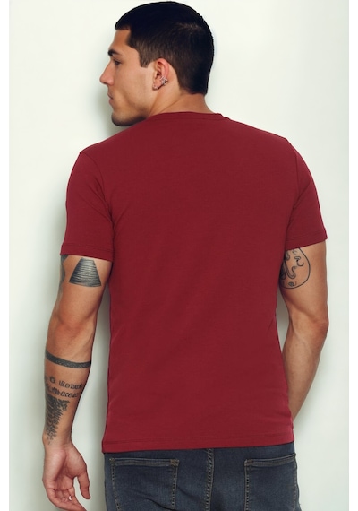 T9569 Dewberry Bisiklet Yaka Erkek T-shırt-bordo