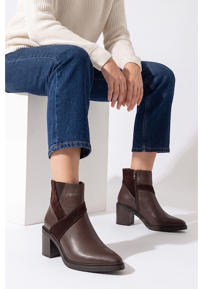 Luvi Shoes Jessıca Kahverengi Cilt Süet Hakiki Deri Kadın Kalın Topuklu Bot