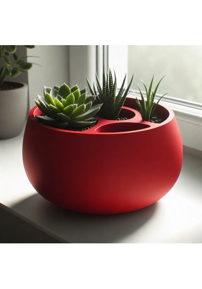 3d Baskı 3lü Sukulent Saksısı Ve Kalemlik Organizer - Dekoratif Masaüstü Bitki Saksısı-kırmızı