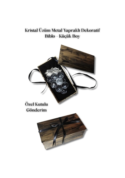 Kristal Üzüm Metal Yapraklı Dekoratif Biblo Küçük Boy