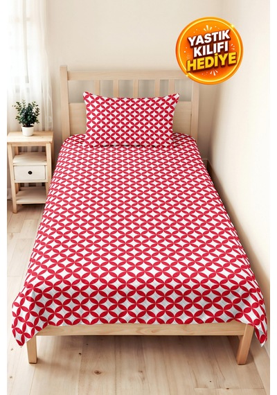 Kırmızı Geometrik Modern Pike Takımı-beyaz Retro Çember Motifli Tek Kişilik Yatak Örtüsü 160x220 Cm Bohem Bozkır Kırığı