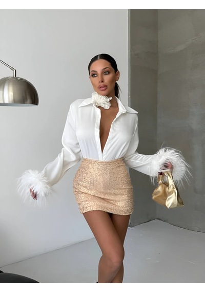 Havens Pip Payet Etek & Tüylü Saten Gömlek Takım Gold Havens Pip Payet Etek & Tüylü Saten Gömlek Takım Gold