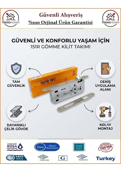 Kale İç Kapı Kilidi - Gömme Oval 40mm - Nikel Wc