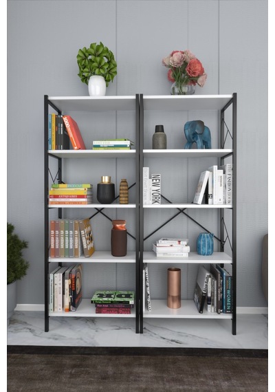 Morpanya Blue Metal Kitaplık 5 Raflı Çok Amaçlı Dosya Kitap Rafı Ofis Salo 001