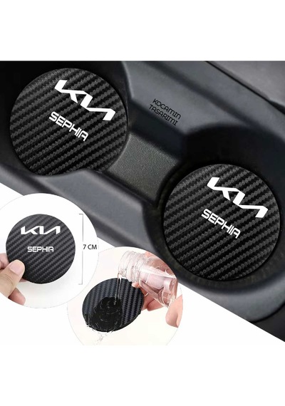 Kia Sephia Siyah Karbon Araç Bardak Altlığı Kia Logolu Sephia 7 Cm Dayanıklı Özel Tasarım 2 Adet 2 Adet