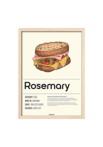 Rosemary Ahşap Çerçeveli Poster, Dekoratif Mutfak Duvar Tablosu