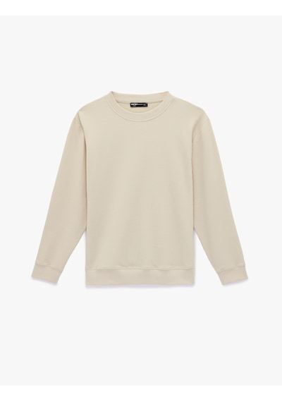 Koton Uzun Kollu Fitilli Regular Fit Basic Bisiklet Yaka Sweatshirt Bej 6sam70012mk Ekru