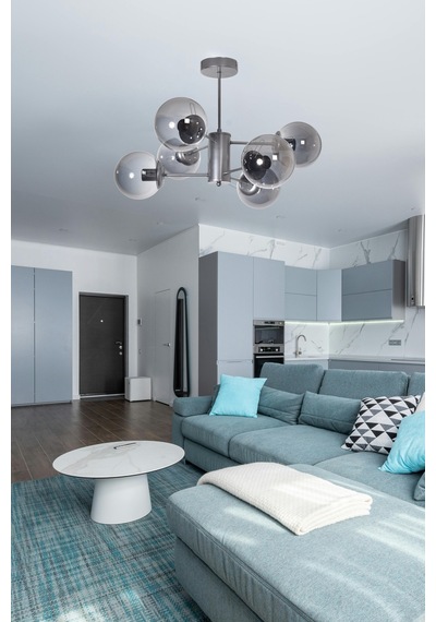 Seul Modern Tasarım Salon Yemek Odası Mutfak Gri Renk Füme Camlı Sarkıt 6 Lı Avize Gri Füme Gri Füme