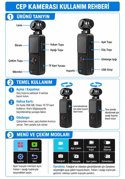 5k Cep Kamerası 3.5x Zoom 270 Derece Dönebilen Lens Eıs Titreşim Önleme Wifi Bağlantısı 5k Uhd Video Kaydı 75mp Fotoğraf Çekimi Dokunmatik Ekran Hızlı Odaklanma Çoklu Dil Desteği Aksiyon Kamerası