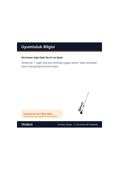 Trobus Oto Anten Yaylı Oluk Tip 41 Cm Siyah