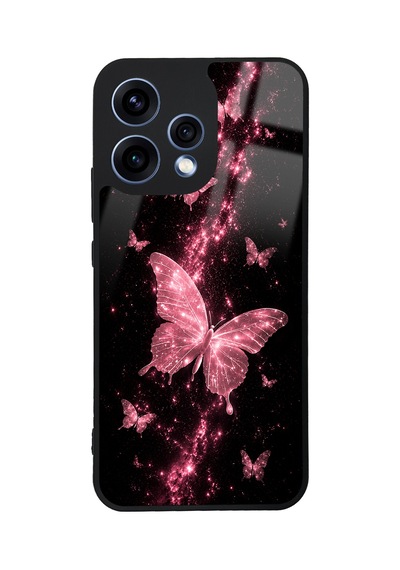 Oppo Reno 15 Pink Samsung Galaxy Uyumlu  Butterfly Tasarımlı Glossy Telefon Kılıfı Pembe
