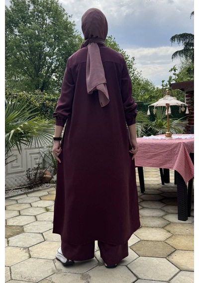 Rabia Şamlı Başak Pantolonlu Takım Bordo Normal