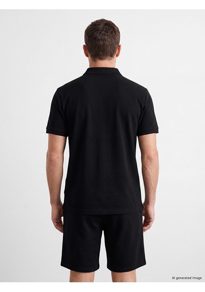 Lcwaıkıkı Classic Siyah Polo Yaka Türkiye Baskılı Erkek Tişört