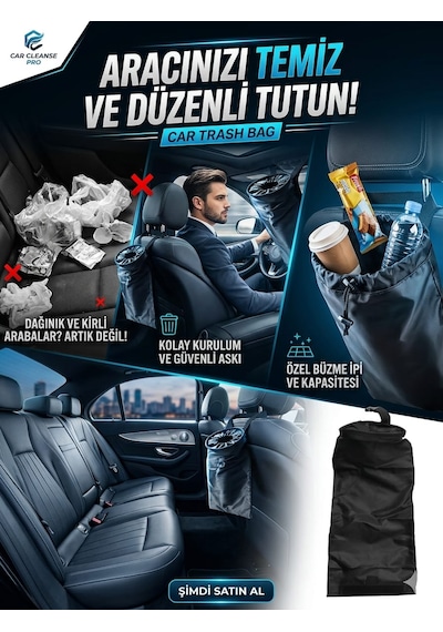 Araç İçi Çöp Kovası Askılı Koltuk Arkası Oto Çöp Torbası 1 Adet Yıkanabilir Kamp Seyahat Kolay Takılabilir Çöp Kutusu