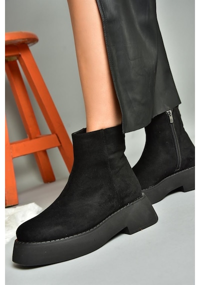 Fox Shoes R820190202 Siyah Süet Kalın Tabanlı Kadın Bot Siyah