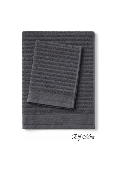 2 Parça Banyo Havlusu Seti Pamuklu Şeyma 70x140 + 50x85 Cm Antrasit