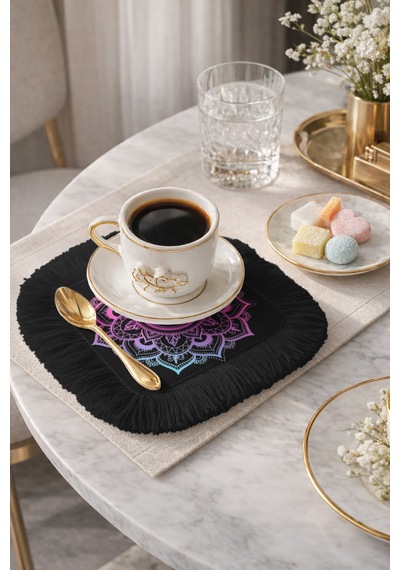 Mandala Işıltılı Saçaklı Kahve Yanı Sunumluk Peçete - Renk Geçişli Bohem Siyah Bardak Altlığı Mendil Sedefli Altın Sarısı Mandala Işıltılı Saçaklı Kahve Yanı Sunumluk Peçete - Renk Geçişli Bohem Siyah Bardak Altlığı Mendil Sedefli Altın Sarısı