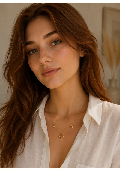 Minimal Gezegen Ay Yıldız Figürlü Gold Kolye Altın