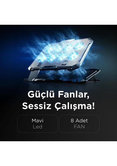 S51 Icevolt Siyah Rgb Işıklı 8 Fanlı Lcd Göstergeli 16 Kadar Yükselebilen Notebook Soğutucu